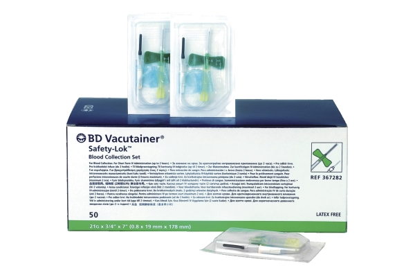 BD Vacutainer® Safety-Lok™ Blutentnahmeset Ø 0,8 mm grün Gr. 21G L: 1,9 cm Schlauchlänge 18 cm 1 x 5